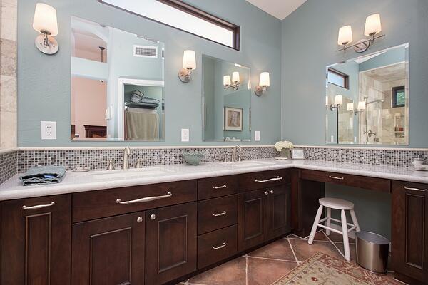 large vanity space in spa-like master bathroom