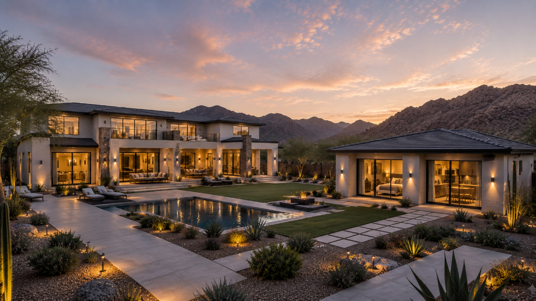 All-In ADU in Phoenix featuring full custom cabinetry and premium natural stone by Hochuli Design and Remodeling Team
