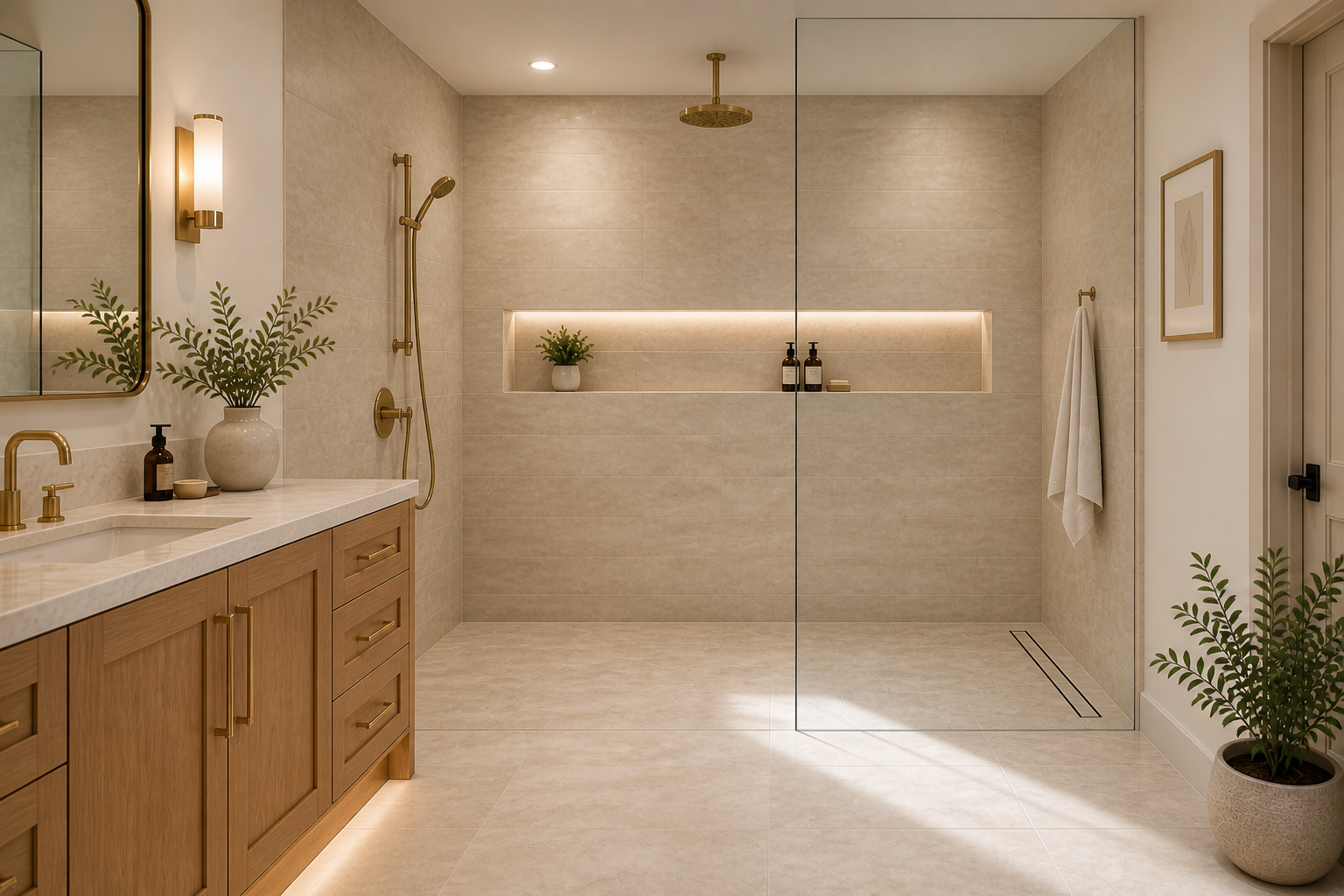Curbless walk-in shower