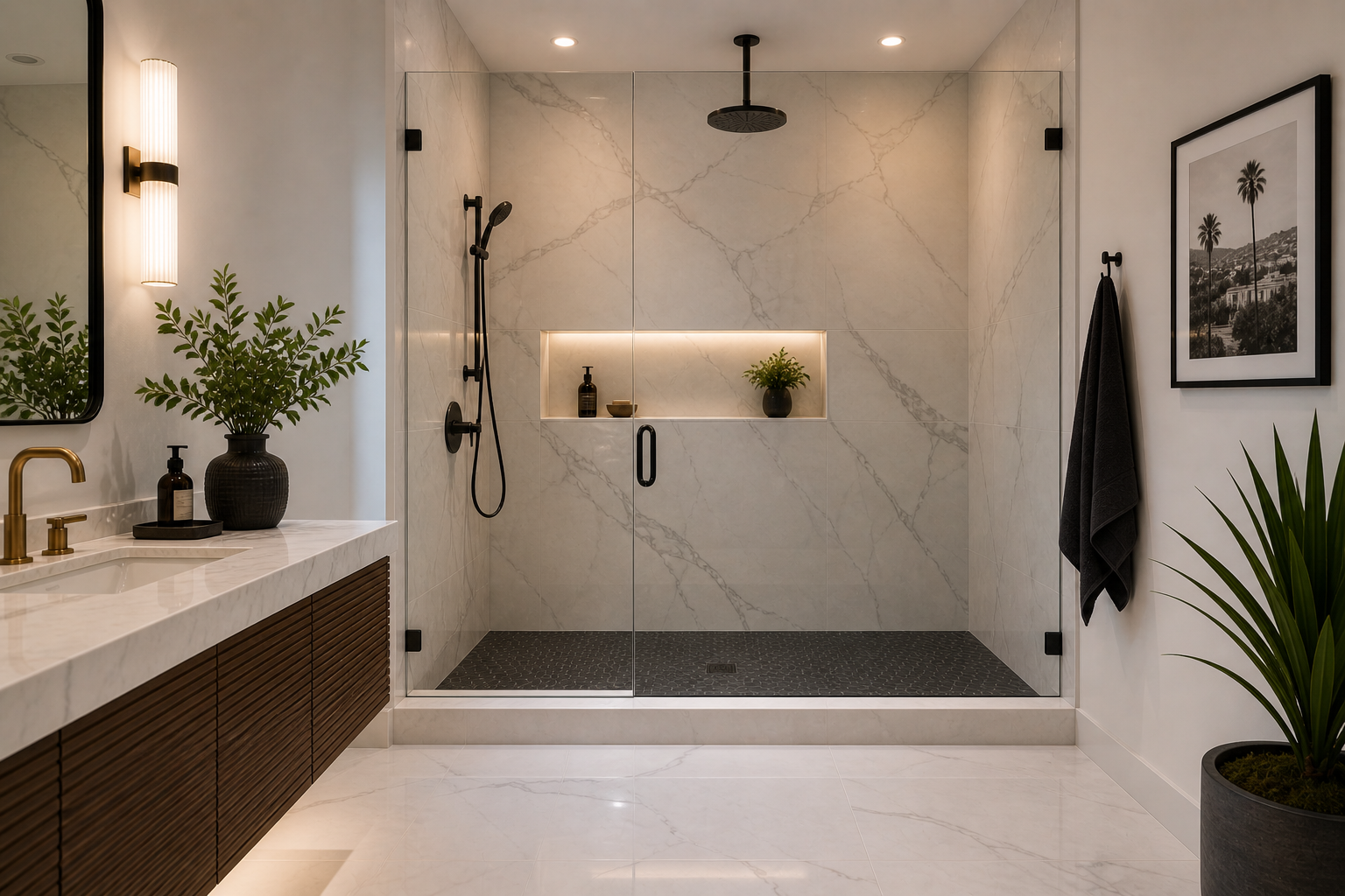 Walk-in tile shower